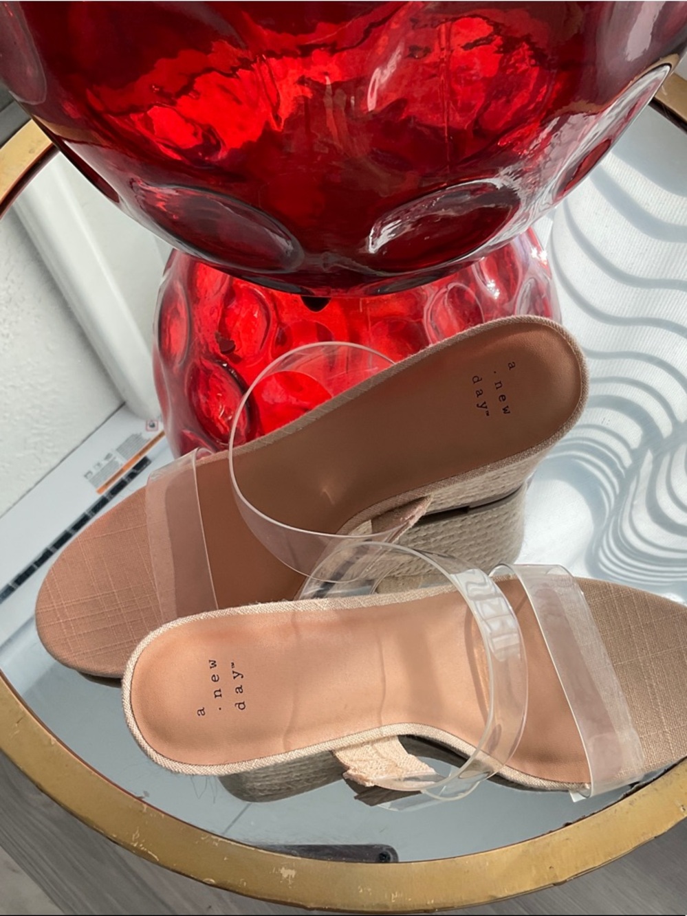 a new day Nude Espadrille Wedge Sandals with Clear Straps